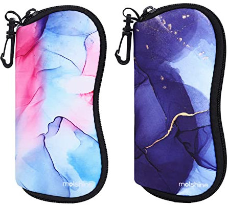 molshine 2 Pezzi Custodia Morbida per Occhiali da Sole,Custodia per Occhiali con Cerniera in Neoprene,Borsa per Occhiali Portatile con Gancio per Donna Uomo
