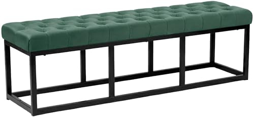 CLP Panca Polson, Moderna, Struttura Nera, Velluto, Trapuntata, Protezioni per Pavimenti, Design, Colore:Verde, Dimensione:150 cm