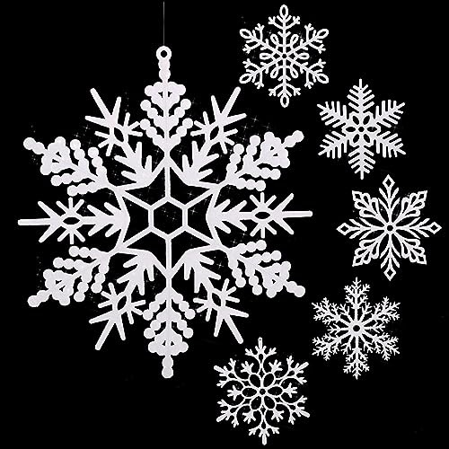 Sratte Große Glitzer-Schneeflocken, Ornamente, 30,5 cm, Kunststoff, riesig, Winter, Weihnachten, Hängedekoration, übergroße Schneeflocken, Ornamente für drinnen und draußen, Weiß, 12 Stück