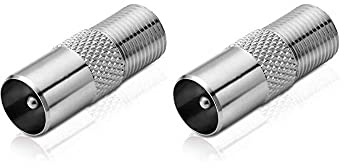 conecto Antennen-Adapter, F-Buchse auf IEC-Koax-Stecker, Adapter zum Verbinden von IEC-Anschlüssen mit Sat-Anschlüssen, 2er Set