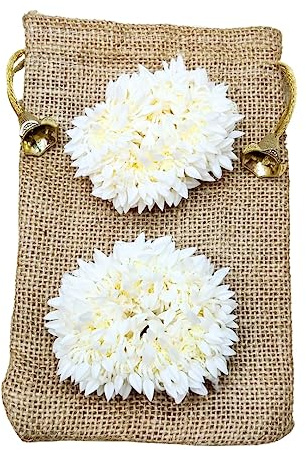 Estationeryhouse Wedding Gajra, Scrunchie Gajra Bracelet, Hand Gajra, Indian Wedding Floral Jewelry Gajra, Mogra Gajra, Elastic Gajra, Pack of 2 in jute bag