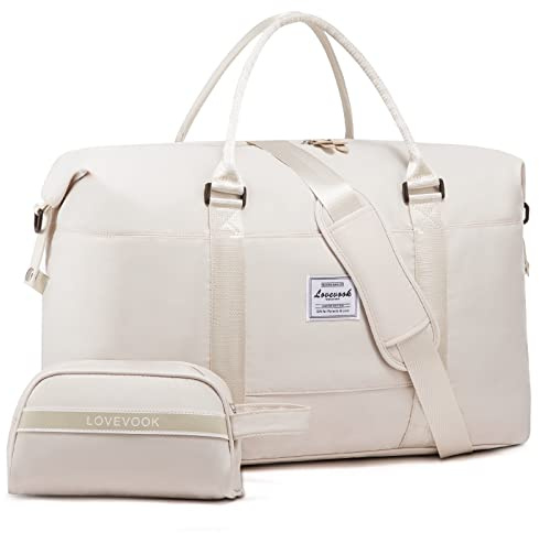 LOVEVOOK Resväska dam sportväska handbagage väska weekender bag simväska vattentät resväska duffle bag fitnessväska kvinnor klinikväska för resor gym flygplan, Beige, L-30L, modern