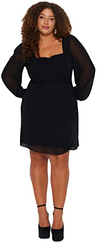 Trendyol Skater Fitted Woven Plus Size Dress Robe, Noir, 44 Grande Taille Femme