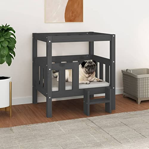 Chusui Hundebett, Hundekissen, Katzenbett, Dog Bed, Hunde Bett, Katzensofa, Hundecouch, Petbett Hunde, Grau 65,5x43x70 cm Massivholz Kiefer