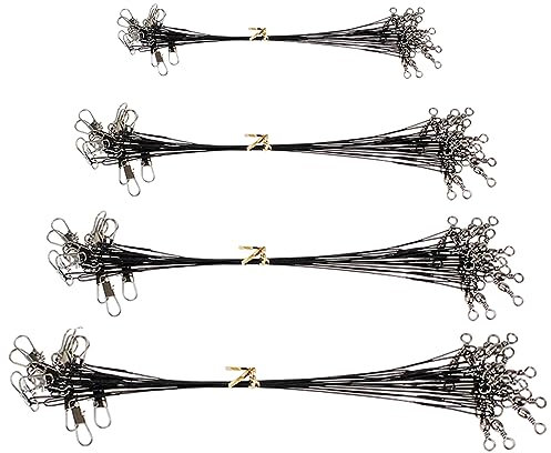 48 Stück Schwarze Angel-Anti-Biss-Schnur, Edelstahl-Anti-Tangle-Angelschnur mit Drehgelenk, Angelzubehör,Geeignet zum Meeresangeln, Flussangeln (4 Größen)