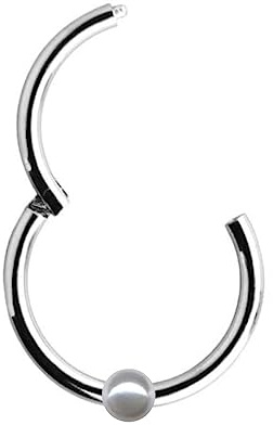 Generisch I Piercing Clicker I ECHT 585er Massiv Weissgold mit Echter Zuchtperle I Scharnier Ring Nase Septum Ohr I 44003-8 I