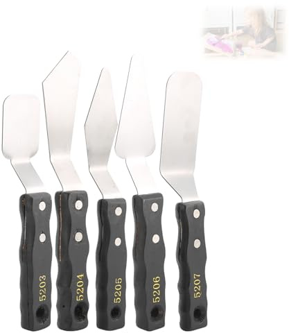 5 Stück Spachtel für Acrylmalerei,Malmesser für acrylfarben Gouache Spachtel zum Ölgemälde Palettenmesser Set mit Holzfarbe Holzgriff Palettenmesser Malwerkzeug Metallmesser zum Malen