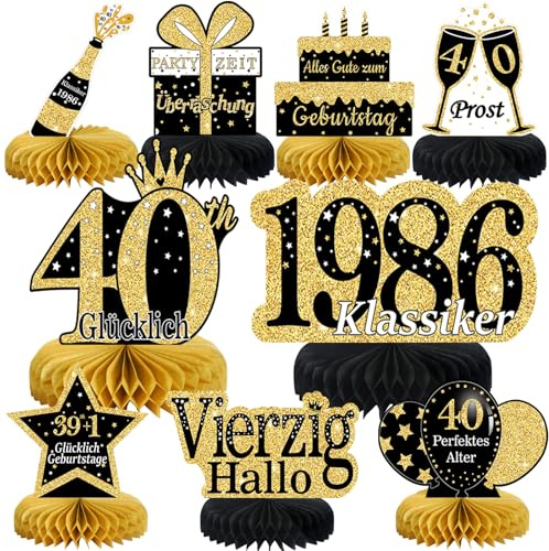 40. Geburtstag Männer 9 Stk Schwarze Goldene Bienenwabe Mittelstück Tischdeko Geburtstag,40 Geburtstag Deko,40 Geburtstag Party Deko Für Frauen Und Mann,Geschenke Für Männer Geburtstag （Deutsche）