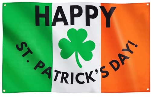 Runesol Bandera del Trébol Día de San Patricio de Irlanda, 3 x 5 ft, Decoración y Accesorio para Jardín, Fiesta, Casa, Irlandesa, Día de San Patricio