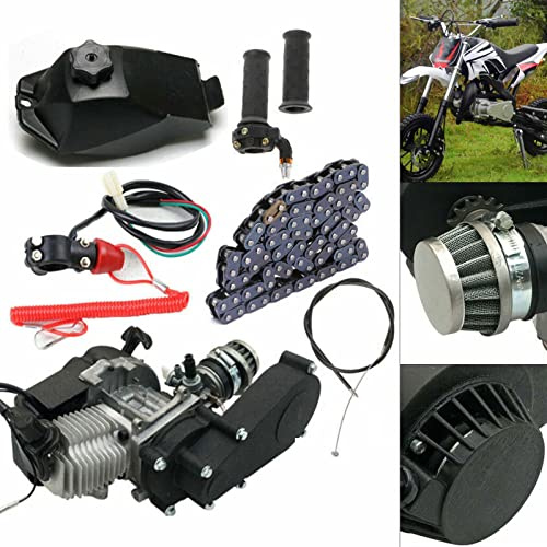 Tenddya 49CC 2-Takt Engine Motor, Pull Start Mini Dirtbike Motor Bausatz Benzinmotor Einzylinder Luftgekühlter Complete Engine Motor für Mini Pocket Dirt Bike ATV Scooter