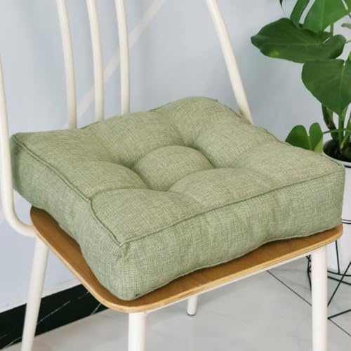 Sitzkissen Stuhlkissen 45x45x9cm für Indoor und Outdoor aus Baumwolle Dicke Polsterung Steppkissen/Bodenkissen, Stuhl Sitzpolster Passt für Haus, Garten, Büro und Autositze,Grün