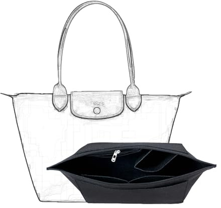 D.DUO Felz Handtasche Insert Organizer für Longchamp (Schwarz, Mittel) | Filz-Organizer-Einsatz für Longchamp, Multifach-Design, leichtes, langlebiges Kratzerfilz, tägliche Aufbewahrung