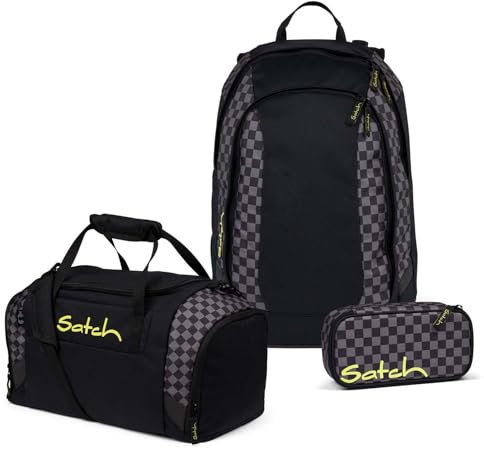 satch Air Schulrucksack Set 3tlg. inkl. Schlamperbox und Sporttasche (Dark Skate)