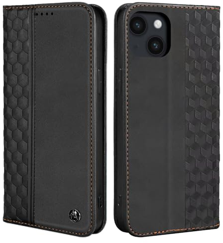 CXTCASE Fodral för iPhone 15, Stöttåligt Reptåligt Multifunktionell PU Läder Folio Fodral Wallet Leather Case Cover för iPhone 15, Flippfodral för iPhone 15, svart