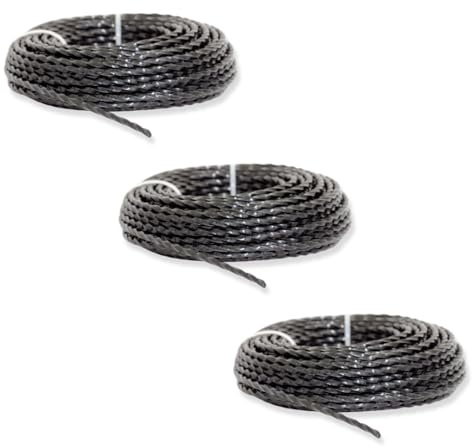 pokm toolsmarket - 3 x Trimmerfaden Ø2.7mm / 15m Mähfaden TWIST, Spar-Set Rasentrimmer Scharfe Kanten, gedreht 4-kant Motorsense Faden Ersatzfaden Freischneider