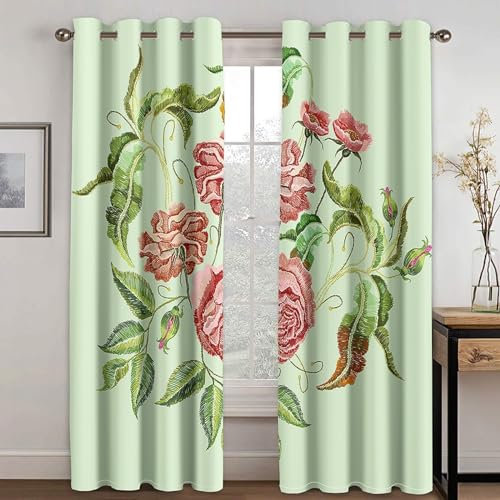 MTBDDyyds Vorhänge Für Kinderzimmer Jungen - 3D Grün Pflanzen Blumen 160X132Cm - Kinderzimmervorhänge Mit Ösen, Verdunkelungsvorhang Gardinen Schals Vorhang Blickdicht