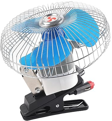 Jadeshay Auto Ventilator, 25W 12V Ventilator 360° KFZ Kühlventilator Clip-On Kühlung Oszillierender Lüfter Ventilator für Auto