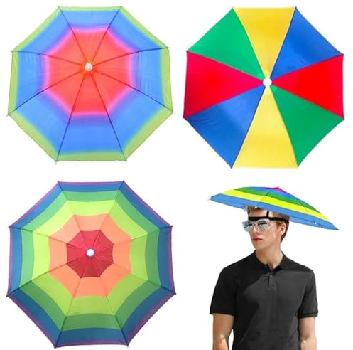 JJiaoLinin Cappello Ombrello Pesca Portatile, 3 Pezzi Arcobaleno Cappelli, Ombrello da Pesca Cappello, con Fascia Elastica Cappelli de Ombrello da Testa Ombrelli per Pesca all'Aperto campeggio