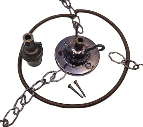 3 Hook Ceiling Rose Pendant Set Antique Brass Finish Includes Ceiling Rose, Cable, Chains and Lamp Holder (18 inch Chain Length)