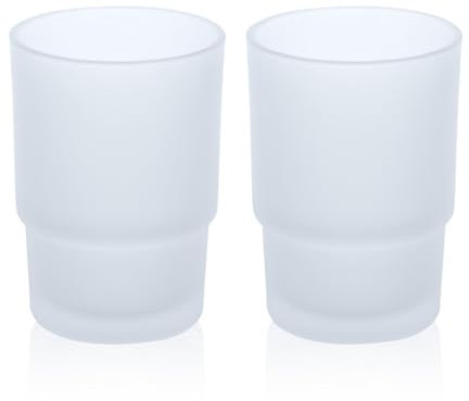 AstraLoom 2er-Set Mattierte Glas-Zahnputzbecher (225 ml) – Platzsparend stapelbar & wandmontierbar, Ideal für Familien und Moderne Badezimmer