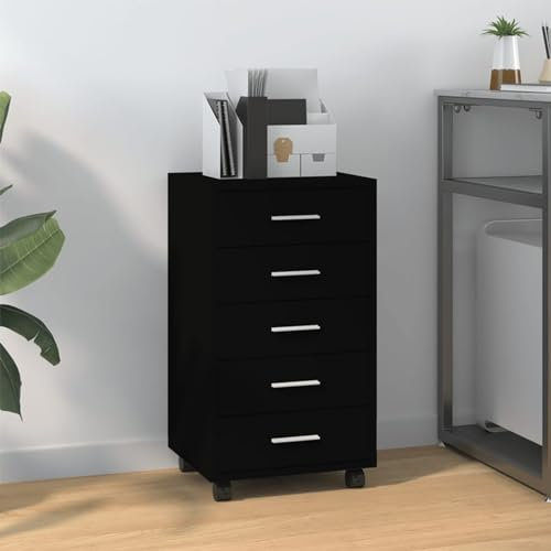 Homgoday Drawer with Wheels Plywood Black