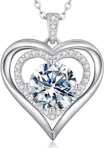CDE Halskette Damen Silber 925 Kette Damen Moissanite Herz Anhänger Schmuck Herzkette Geschenk für Frauen Weihnachten Muttertags Valentinstag