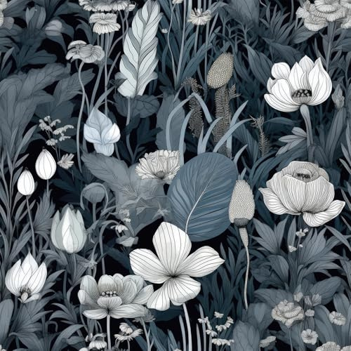 Livelynine Blumentapete Vintage Blau Weiß Tapete Blumen Lotus 44.5CMx7M Mustertapete Selbstklebend Blumen Wohnzimmer Wandtapete Floral Blätter Möbelfolie Selbstklebend Motiv Natur Schrank Landhaus