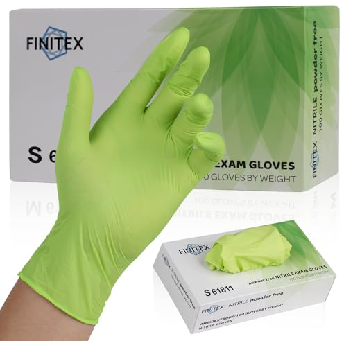 FINITEX - Nitrile Disposable Gloves Latex Free, 3.5 Mil Powder Free, Medical Food Cleaning Examination, 100 Gloves (Green (Small 100))