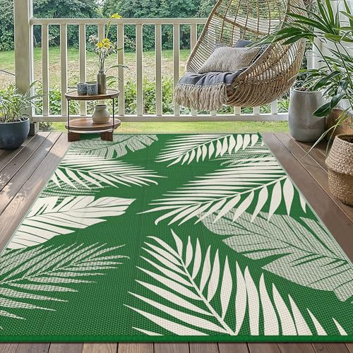 Genimo Tappeto Esterno Antipioggia, Impermeabile e Reversibile, Lavabile per Terrazze, Giardini, Camper, Picnic, Balcone, 150x240cm, Verde Scuro