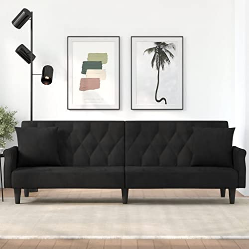 HEFZGDB Schlafsofa mit Armlehnen Schwarz Samt Balkon Sofa Gartenmöbel Lounge Sofa Outdoor Geeignet für Terrasse, Pool und Garten.