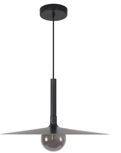 KCO Lighting Black Cone Pendant Lights Kitchen Island Large Single Farmhouse Pendant Light Rustic Dome Pendant Light Fixtures Smoked Glass Pendant Light for Bedroom Hallway