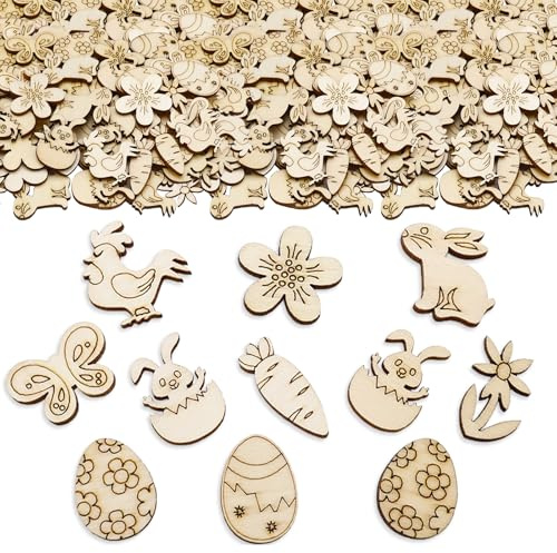 ParPix 100 Stück Holz Ostern Deko Konfetti, Kinder Ostern Eier Deko, Streudeko Hasen Konfetti Osterdeko, Tischdeko Ostern Küken Häschen, Confetti Ostern Dekoration, Konfetti für Ostern DIY Geschenke