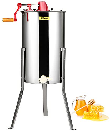 Honigextraktor mit 3 Rahmen, Edelstahl Manuelle Imkerei Extraktion, Honeycomb Drum Spinner mit transparentem Deckel, Imkerzentrifugenausrüstung mit höhenverstellbarem Ständer