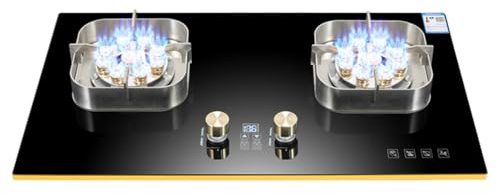 Fornello A Gas 2 Fuochi,Fornello A Gas Quadrato In Vetro Temperato,Fornello Di Conversione GPL/GN,con Protezione Antincendio E Temporizzazione Fronte-retro,Utilizzo Desktop/incorporato(NG)