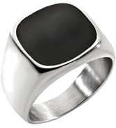Breil, Collezione Emblems, Anello da Uomo in Acciaio Lucido con Elemento Centrale Nero, Misura 26