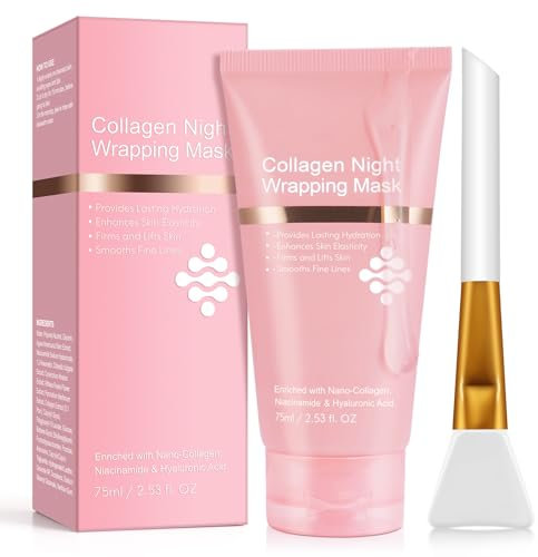 Collagen Night Wrapping Mask, 75 ml Maschera Avvolgente Notturna al Collagene, Maschera viso Peel off Avvolgente Notturna al Collagene, Riduce Cedimenti e Opacità, Elasticità e Idratazione