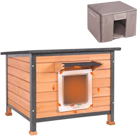 Seiyierr Outdoor Insulated Cat House Weatherproof for Winter Feral Cat Shelter with Insulated Liner All Round Metal Frame Wooden Condos Indoor and Outdoor Use for Cat Rabbit (BROWN-IN)