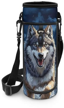 DISNIMO Neopren-Wasserflaschenhalter mit Schultergurt, tragbare Flaschenhülle, wolf