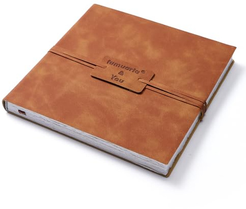 tumuarta Aquarell Papier Skizzenbuch mit Büttenrand, Vintage-Ledereinband, 100% Baumwolle, 300 g/m², 24 Blätter, Handgefertigtes Tagebuch (Braun, 15x15 CM)