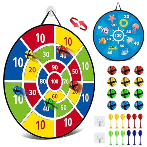 RoxNvm Dartscheibe Kinder, 26 inches Doppelseitige Dartscheibe für Kinder mit 12 klebrigen Bällen 12 Darts, Wurfspiel Kinder Dartscheibes für Kinders Outdoor Indoor Spielzeug Spiel Wahl (Ozean)