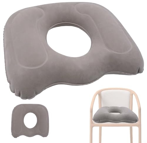 LTHERMELK Cojín ortopédico para hemorroides para coche y oficina, hinchable, 48 x 48 x 12 cm, PVC ecológico con funda de esponja, portátil, cojín cómodo para dolores de espalda y coxis
