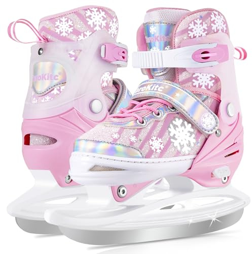 TaroKitc Adjustable Girls Ice Skates for Kids, 4 Size Adjustable Kids Ice Hockey Skates for Girls Boys, Warm Ice Skating Shoes for Outdoor and Rink, Comfortable Lining and Enhanced Ankle Support