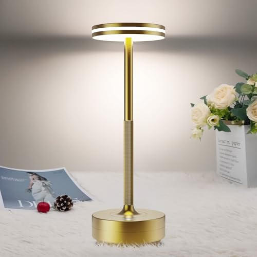 Lampe de table LED sans fil rechargeable, 5000mAh batterie Lumiere tactile | lampe de bureau puissante pile Dimmable,3 modes de couleur, pour chevet, restaurant, camping, exterieur/interieur, IP54