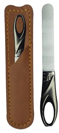 MyAR Double Sided Nail File, Coarse and Fine Grit, for Shaping Natural and Artificial Nails, with Leather Case, 10 cm