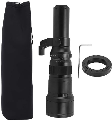 Objectif Téléobjectif Manuel 500mm F6,3 avec Bague Adaptatrice T2, Revêtement MC, Structure Métallique, pour Photographie Animalière et Sportive (Noir)