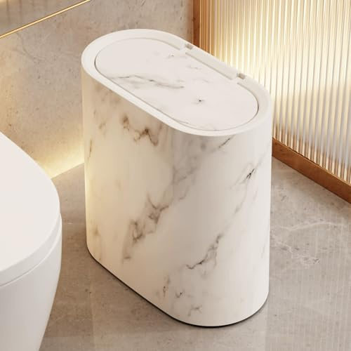 HIKENRI 12L Mülleimer Bad,Mülleimer Küche,Schmaler Mülleimer Mit Deckel Mülleimer Geruchsdicht Pop-Up Deckel PP Material für Küchen,Büro,Windeleimer Geruchsdicht,Schlafzimmer,WC (Weiß)