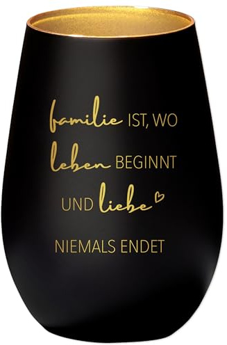 Familie ist wo Leben beginnt und Liebe Niemals endet Windlicht Glas Geschenk Einzug Teelicht Deko Kerzenglas mit Gravur (Schwarz)