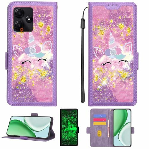 Kinetijy Coque Compatible pour Poco M6 Pro 5g Coque Étui Housse Case Support [avec Film Protecteur HD d'une dureté de 9H] [Blocage RFID][Paillettes dorées + Brillantes] LPT-DJS