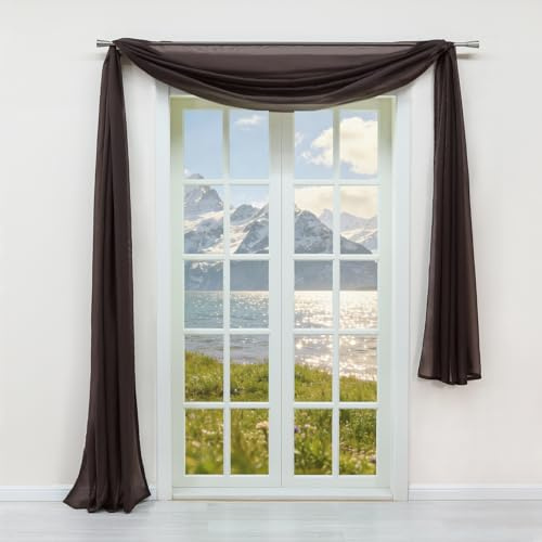 Yujiao Mao Voile Querbehang Freihandbogen Dekoschals Braun LxB 500x145 cm | Freihanddeko, Fensterbehang, Deko Gardine, Schlafzimmer Wohnzimmer, Modern Vorhang, Einfarbig, Transparent