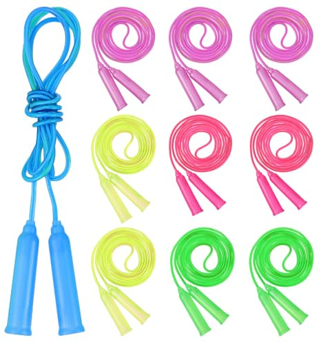 SEWACC 10pcs Adjustable Jump Ropes with Plastic Handles - Kids' Fitness Training Skipping Ropes, Assorted Colors